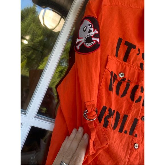 Marc Jacobs "It's Only Rock and Roll" Orange Button Up Blouse, Size 6 -Halloween - Picture 5 of 12